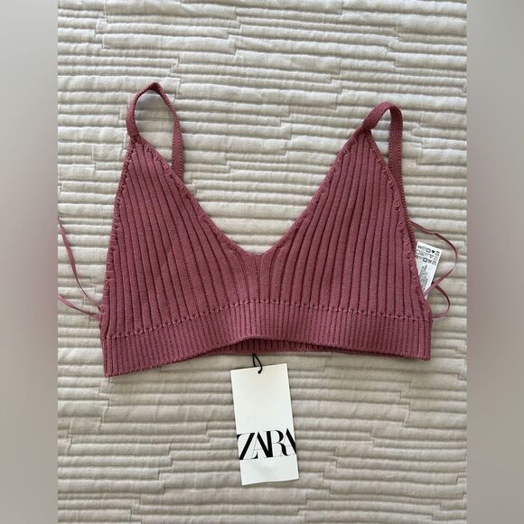 Zara NWT Ridded Knit Bralette Cropped Top in Maroon Size M Medium New - Picture 8 of 10